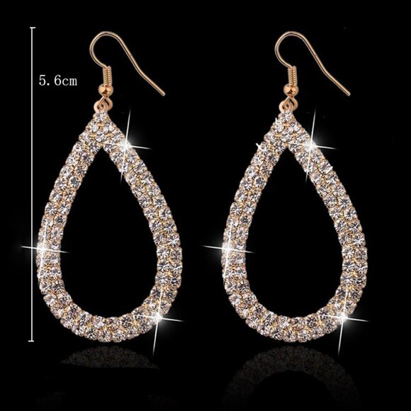 3/$35 Glam Oval Drop Dangle Rhinestones Earrings Gold Tone Diamond Bling Jewelry - Picture 6 of 7